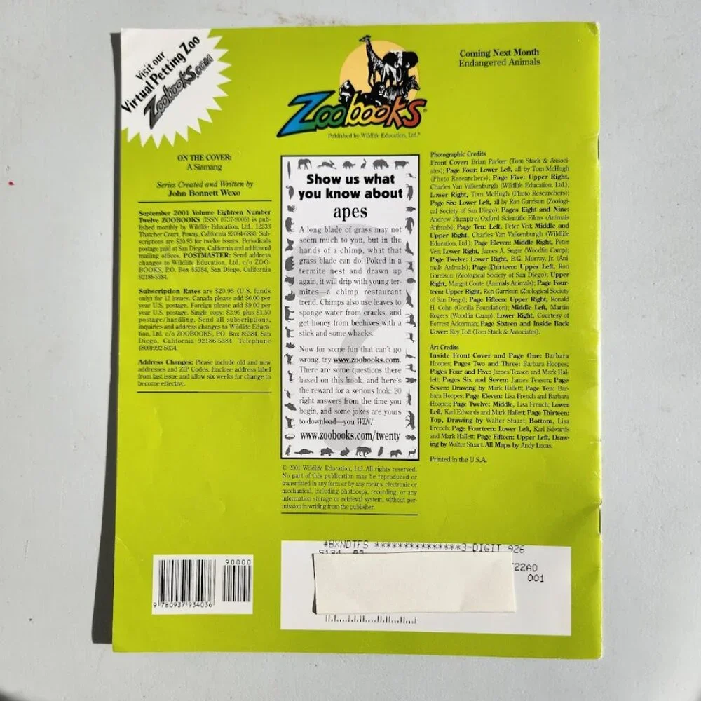 Apes Zoobooks Kids Magazine Vintage Children's Ranger Rick John Bonnett Wexo